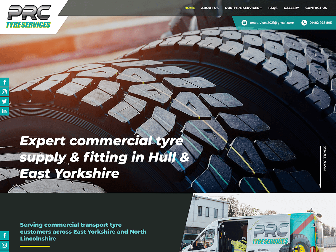 PRC Tyres website by it'seeze websites hull